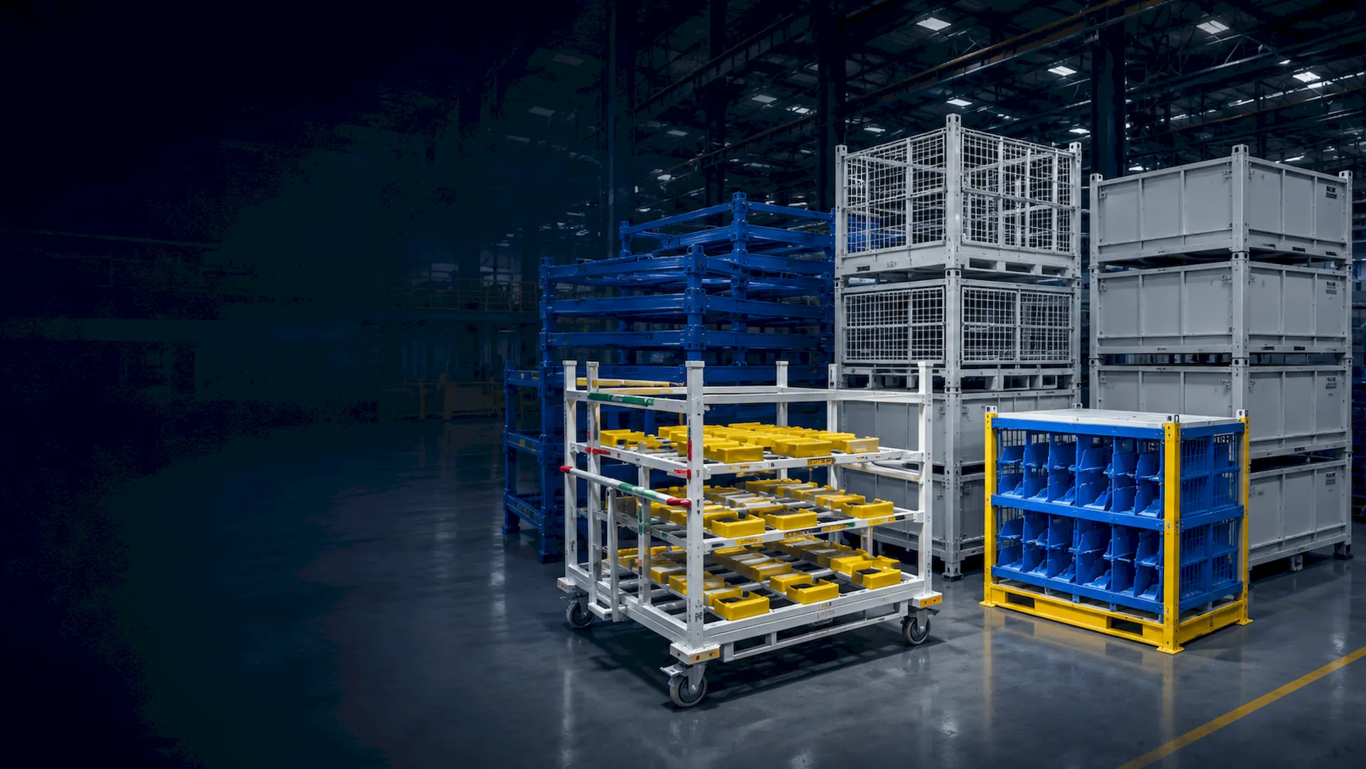 Custom metal logistics racks and material handling equipment for automotive manufacturing by HAOFU