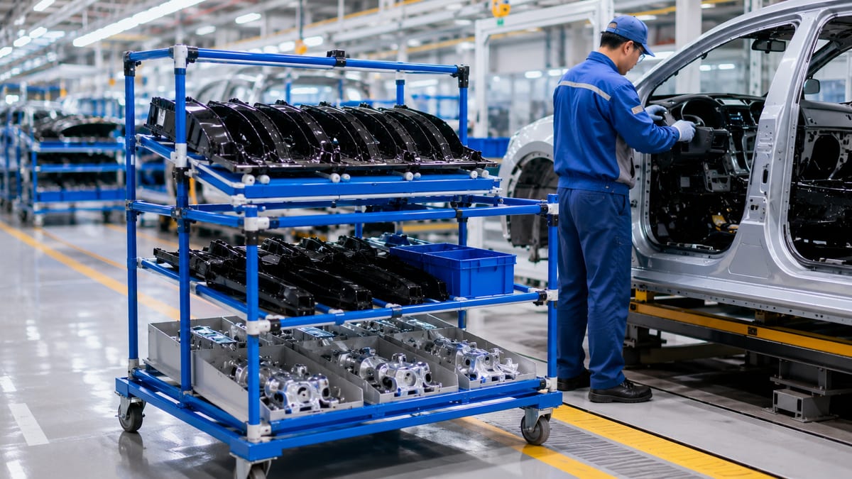 Line-side sequencing rack for automotive component presentation