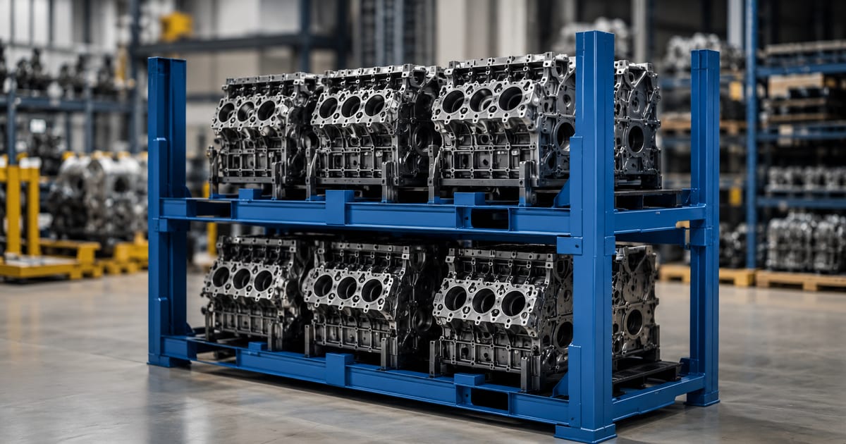 Automotive engine handling rack used as a design reference for custom engine carriers