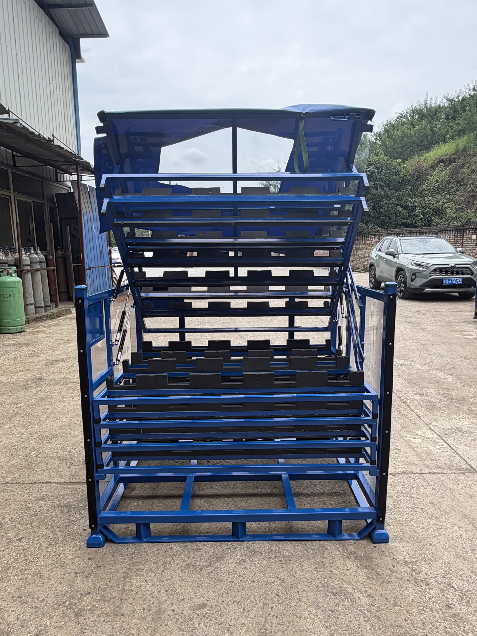 Covered Multi-Layer Automotive Parts Rack