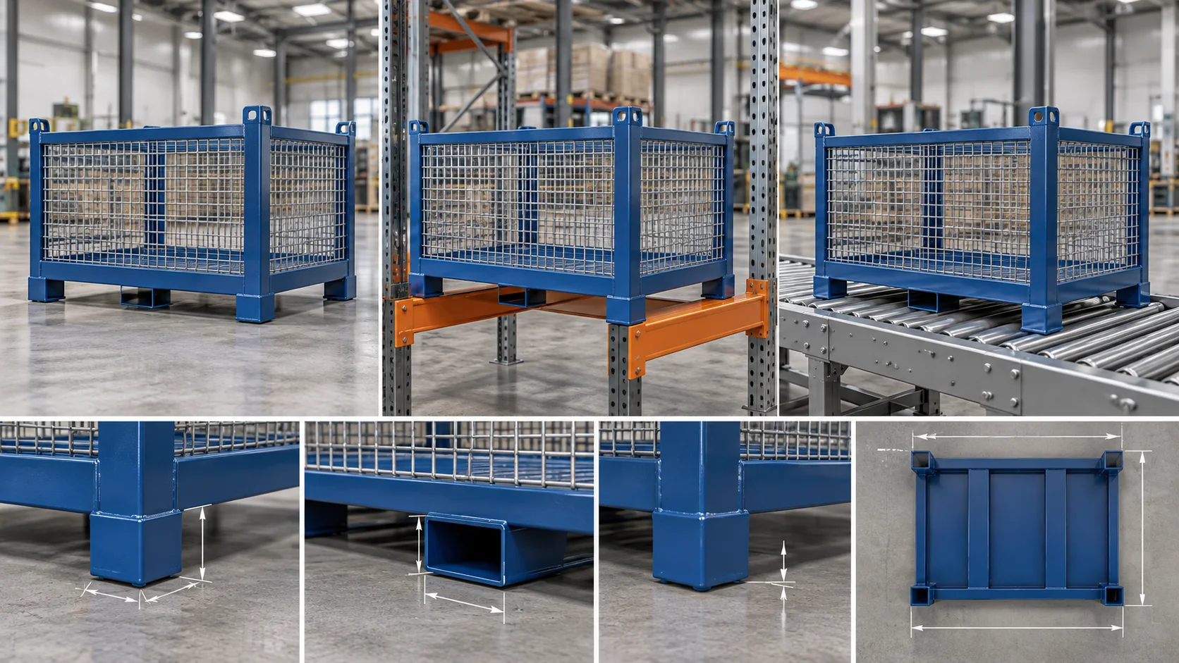 Reusable wire mesh container base interfaces